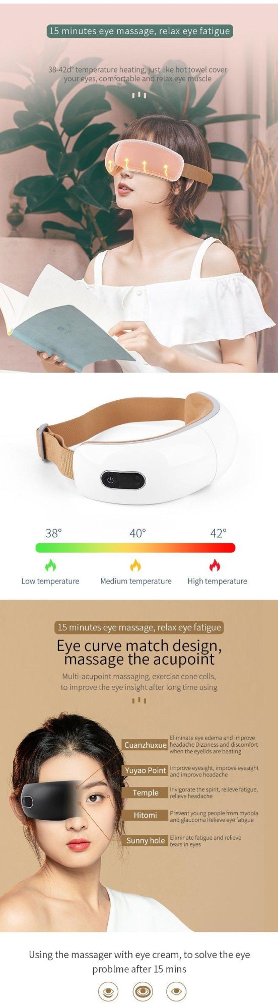 Improve Sleep Heat Compression Air Pressure Eye Therapy Massager Wireless Music Rechargeable Electric Smart Eye Massager