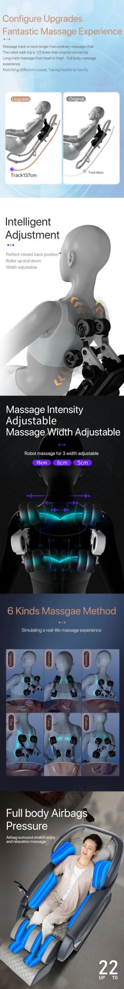 Deluxe Full Body Music Massage Chair with L Shape Curve Rail