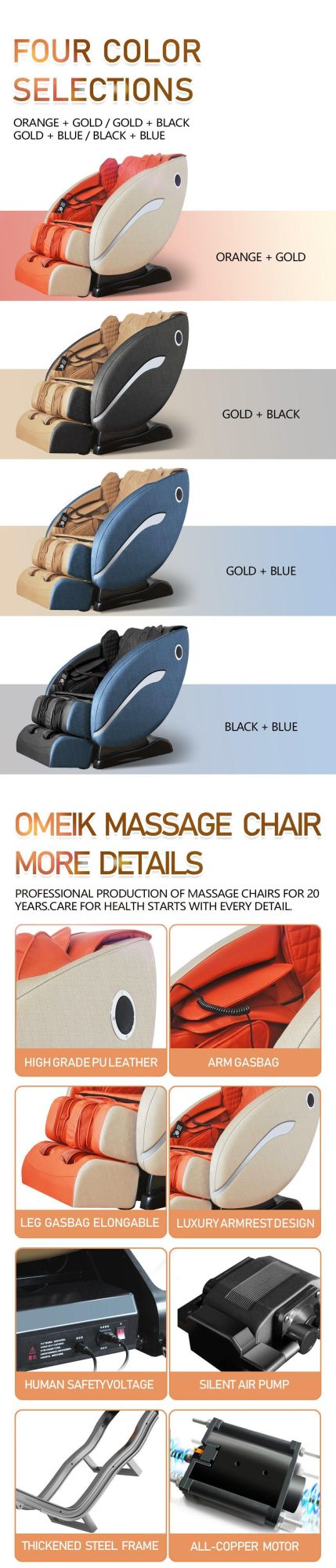 Hot Sale Comfortable Full Body 3D Zero Gravity Massage Chair for The Aged