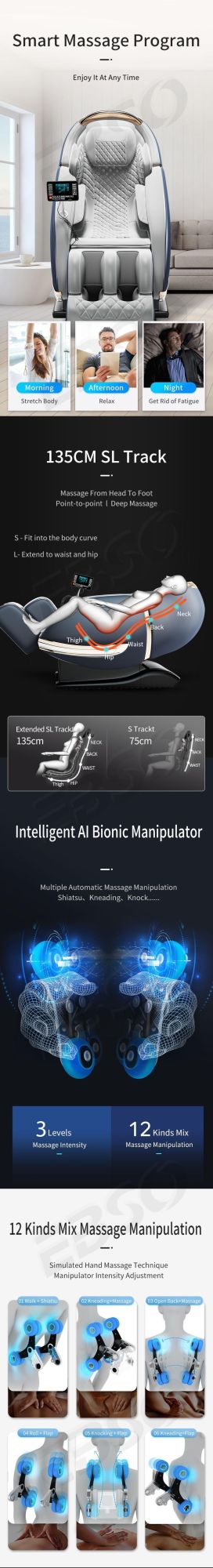 3D Zero Gravity Body Relax Massage Chair with Blue Tooth Music Foot Roller Kursi Pijat Panaseima Massage Chairs
