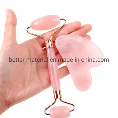 2021 Amethyst Face Roller Green Pink Rose Quartz Gua Sha Stone Slim Skin Beauty Roller Massage Facial Jade Roller Gua Sha Set