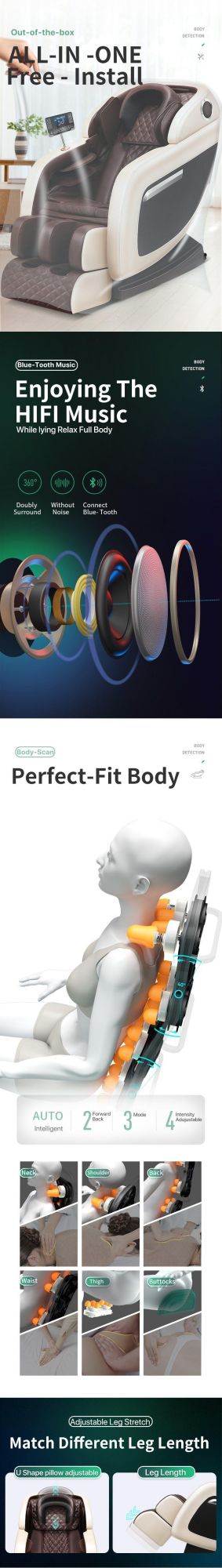 3D Zero Gravity Full Body Bluetooth Music Heating Massage Chair