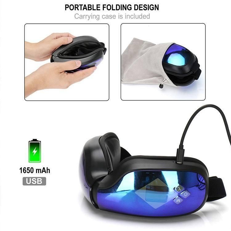 Remote Control, Compression Bluetooth Music Temple Eye Massage Mask Rechargeable for Relax Eye Strain Dark Circles Eye Bag