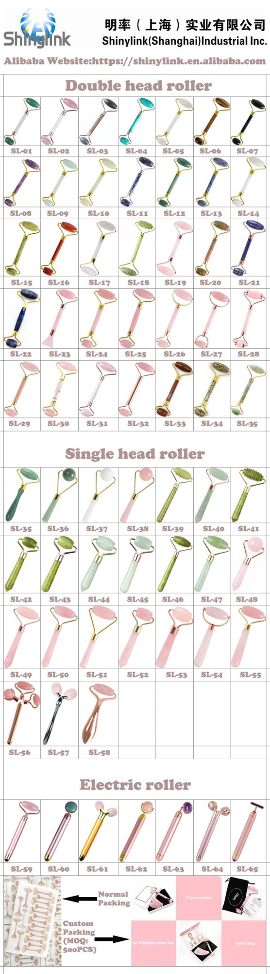 High Quality Rose Quartz Jade Roller Spiked Head Face Jade Roller Custom Logo Roller