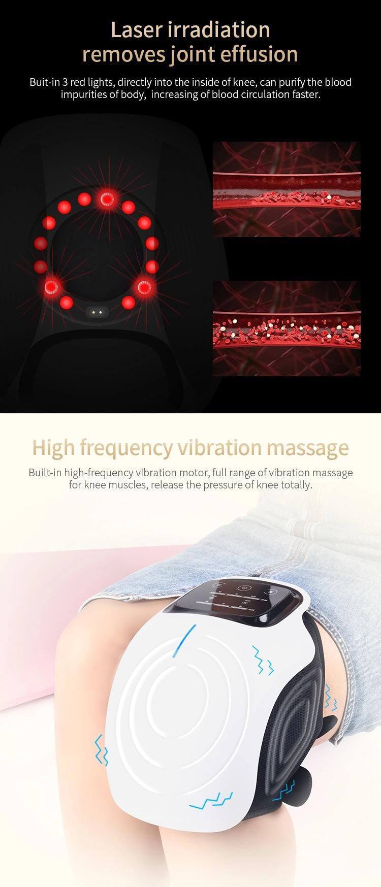 Wireless Rechargeable Electric Compression Heated Physiotherapy Knee Pain Relief Care Massager Machine