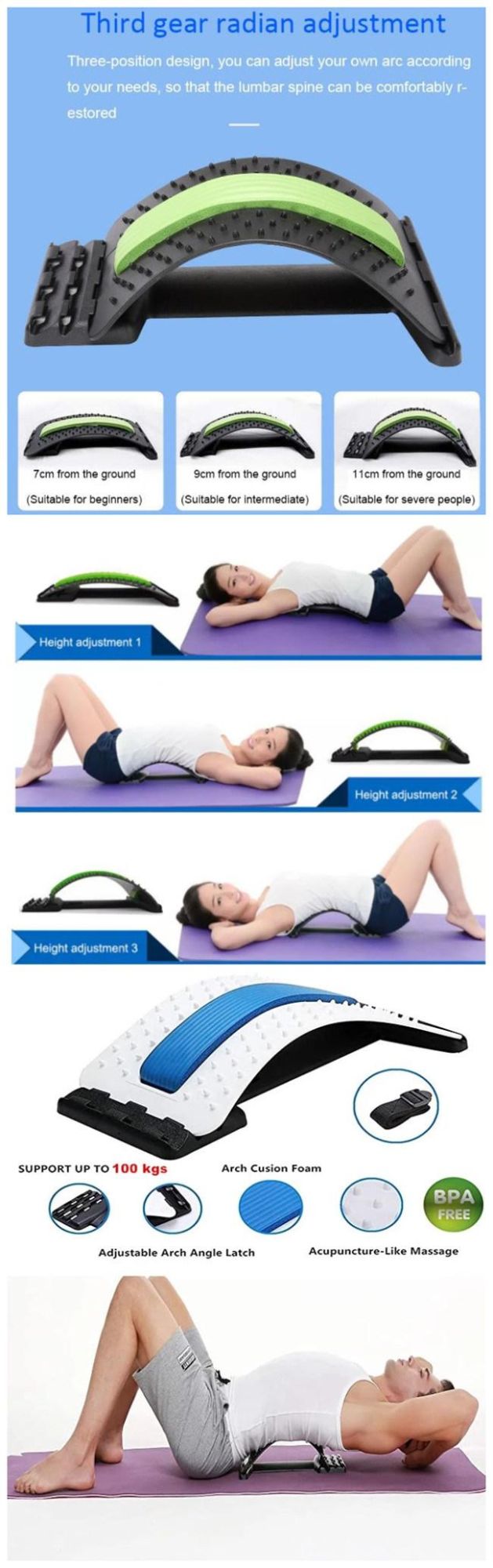 3 Levels Adjustable Lumbar Back Stretcher for Back Massager