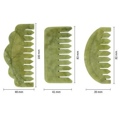 Natural Green Xiuayan Jade Gua Sha Scraping Crystal Quartz Hair Comb, Gua Sha Stone Facial Massage Tools Jade Guasha Hair Comb