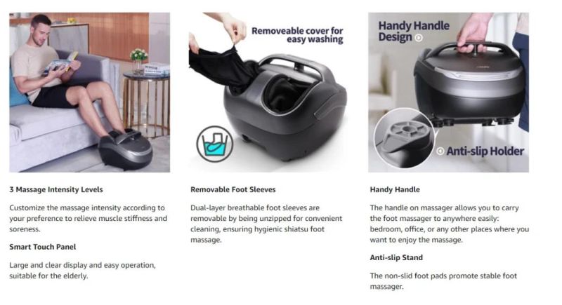 2020 New OEM Foot Massager with High Frequency Tapping, Heat, Shiatsu Deep Kneading, Squeeze, Compression Foot Massage with Handle