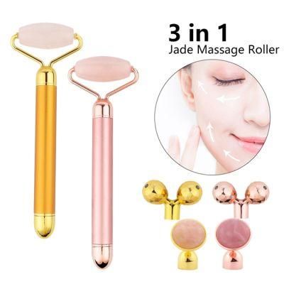 2021 Hot Selling Electric Jade Massage V Face Artifact 3 in 1 Golden Rod Beauty Massager Jade Roller Face Massage Jade