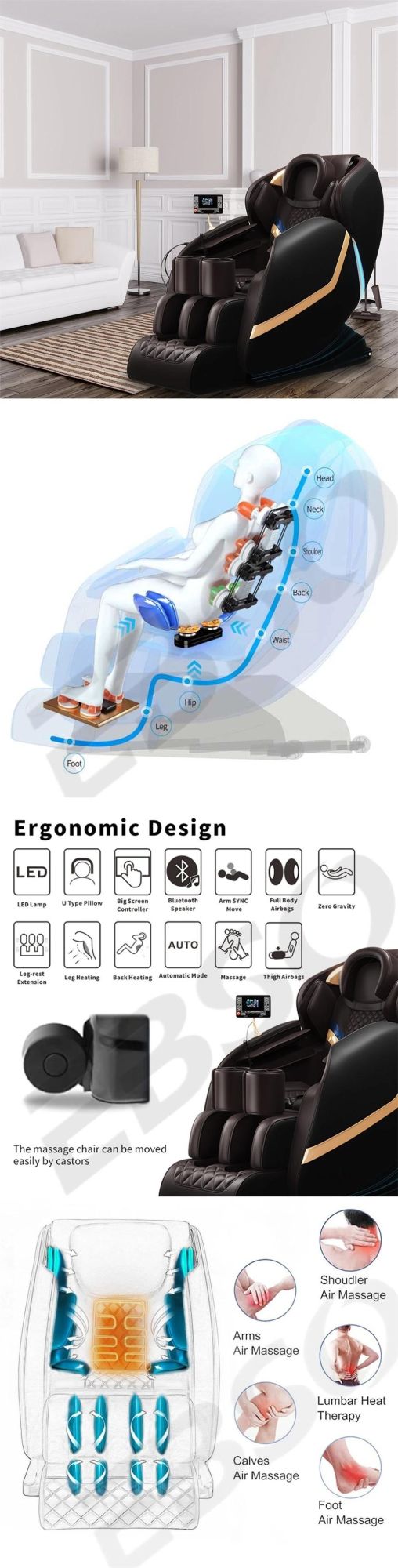 Roller 8d Massage Chair Airbags Chair Massage with U Tape Pillow