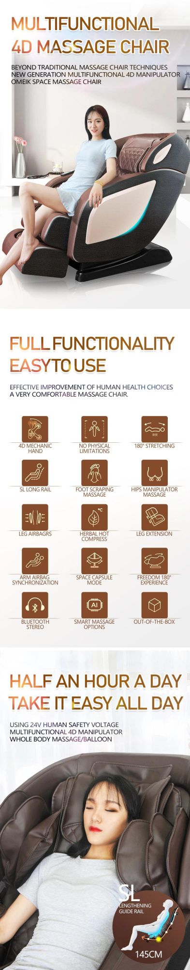 New Massage Chair Vibrator 4D Zero Gravity Massage Chair Bluetooth Recliner Chair