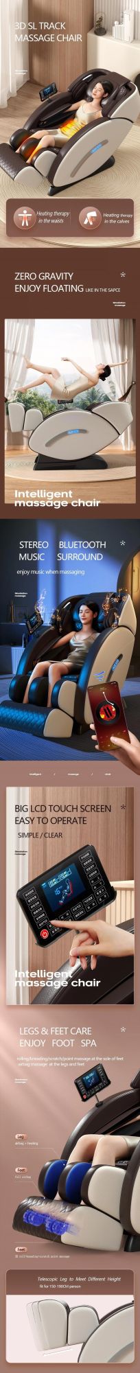 Sauron T100 New Product 3D Luxury Massager Chair Long SL Track Full Body Massage Chairs Cheap Price
