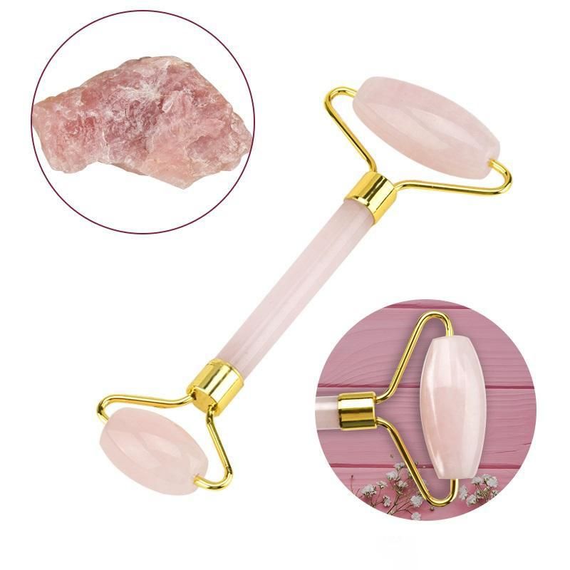 Handheld Massage Tool Rose Quartz Facial Massage Natural Pink Jade Roller