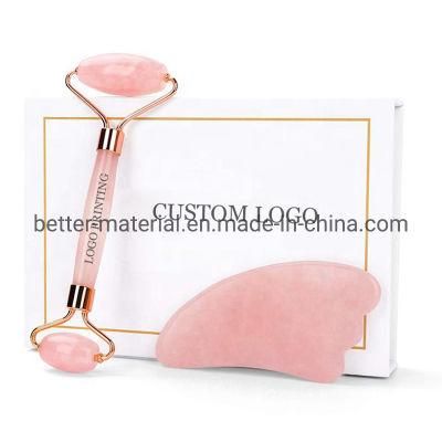 Hot Sale High Quality Natural Jade Facial Roller Set Pink Crystal Quartz Stone Jade Roller with Box