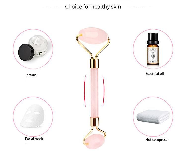 Handheld Rose Quartz Jade Roller Beauty Facial Massage Rose Jade Roller for Face with Box