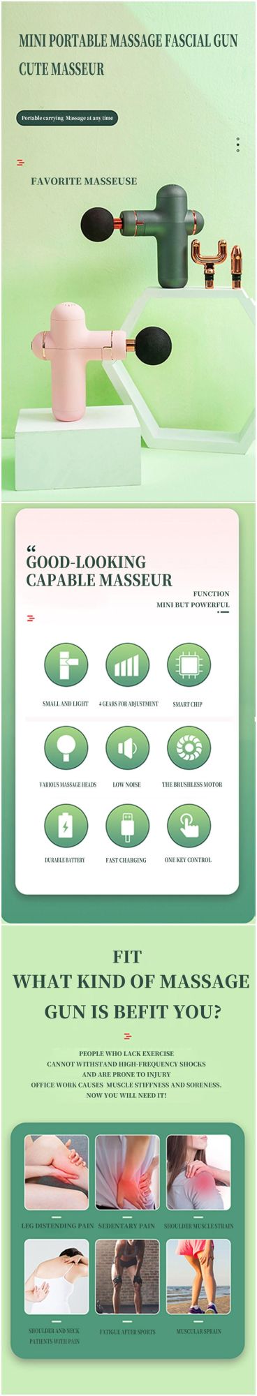 Muscle Massager Gun Quiet Portable Handheld Deep Tissue Percussion Massage Gun for Athletes 4 Speeds 4 Attachments