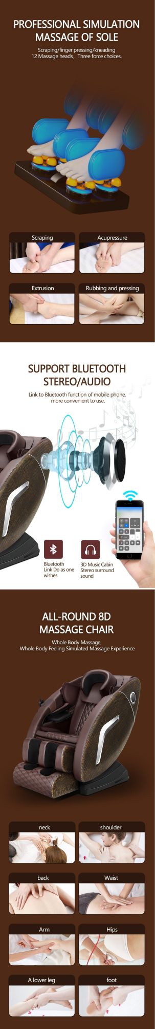Intelligent Full Body Home Use Multi-Function 3D Zero Gravity Massage Chair