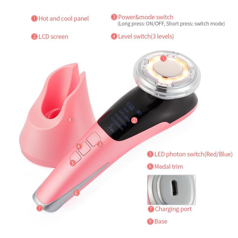 5 Modes Hot Cold Face Massager EMS Face Lifting Machine Skin Rejuvenation Skin Brighten Moisturizing Anti Wrinkle Pore Cleaner