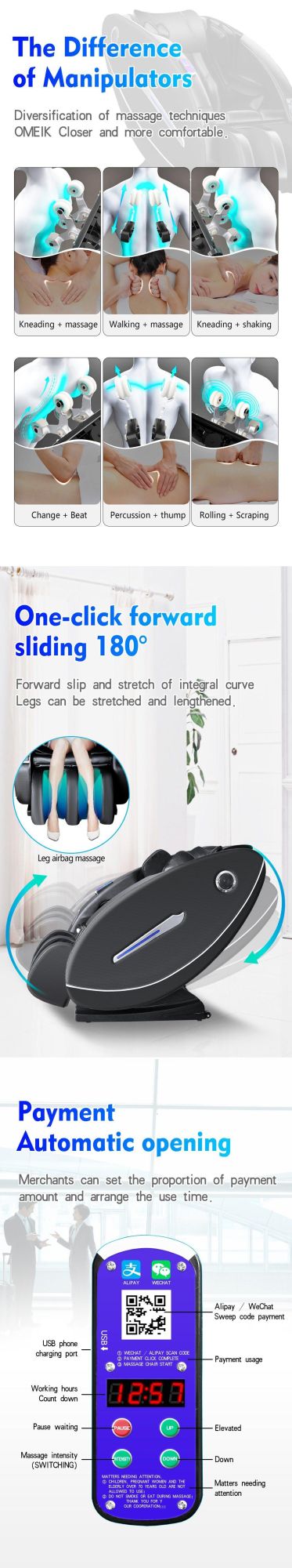 Public Use 3D Zero Gravity Paper Money Operated Vending Massage Chair for Commercial