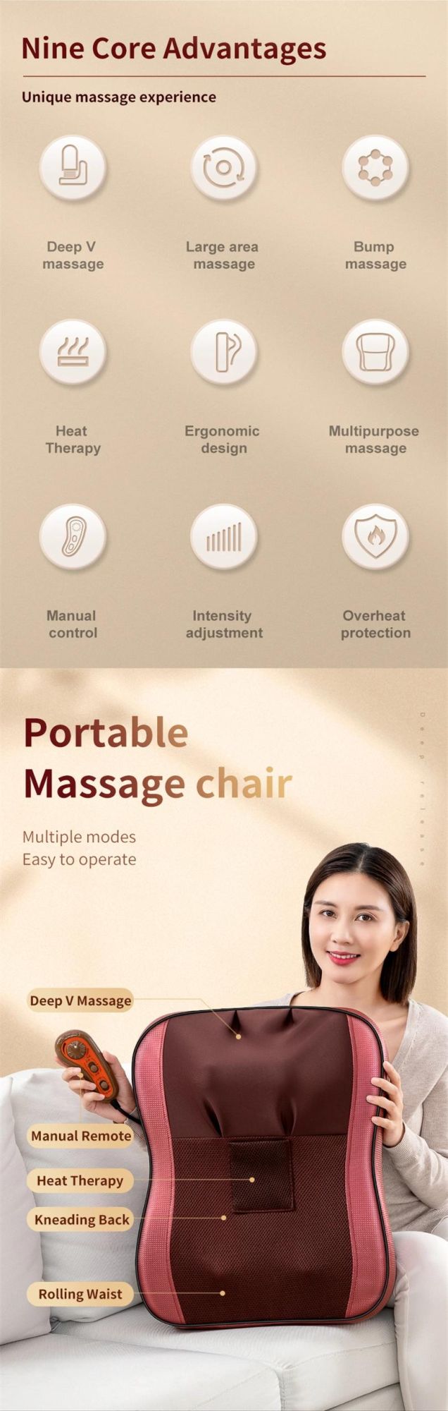 Neck Waist Back Massager Multifunctional Body Massage Cushion Chair Blanket Mattress