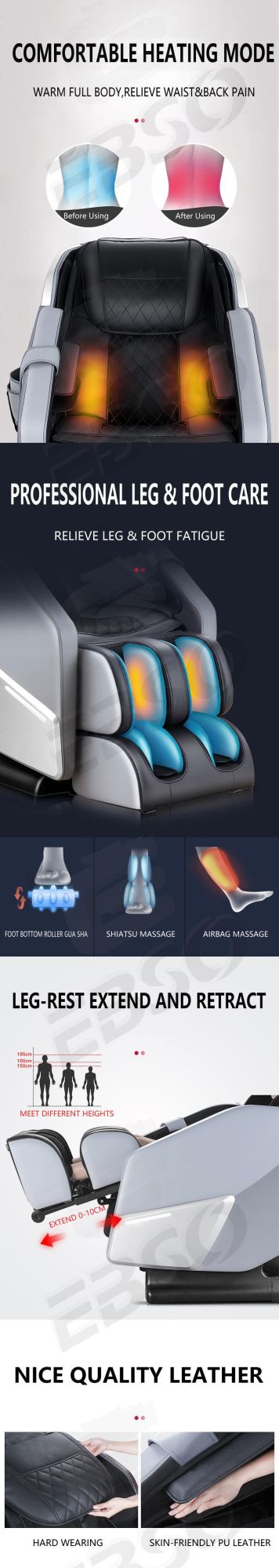 Ebso Japanese Whole Full Body Shiatsu Back 3D Luxury Thai Stretch Zero Gravity Real Relax Massage Chair