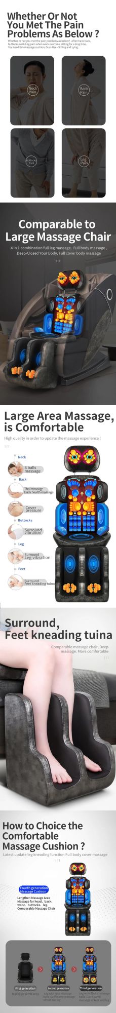 Shiatsu Massaging Car Massager Chair Back Table Seat with Heat Vibration Butt for Vibrating Airbag in Massage Cushion
