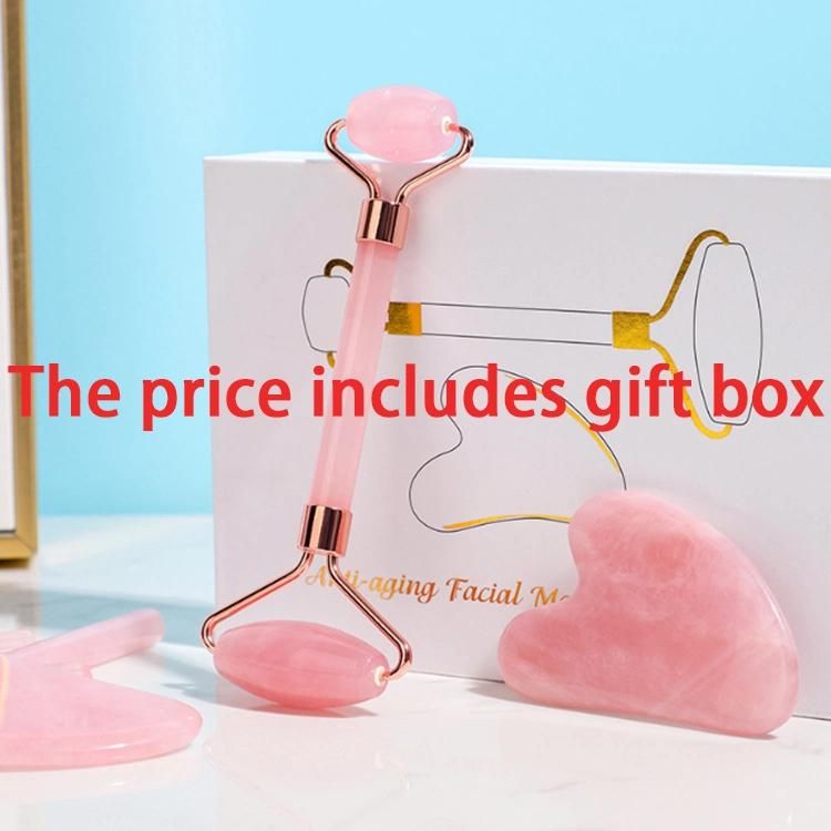 Natural Facial Roller Tools Kit Gua Sha Stone Rose Quartz Private Label Genuine Jade Roller Guasha Set with Gift Box Package