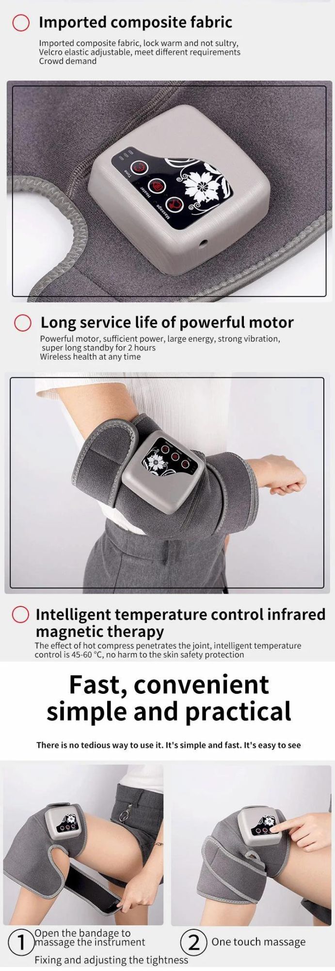 Cordless Smart Pulse Flow Device Heating Knee Massager
