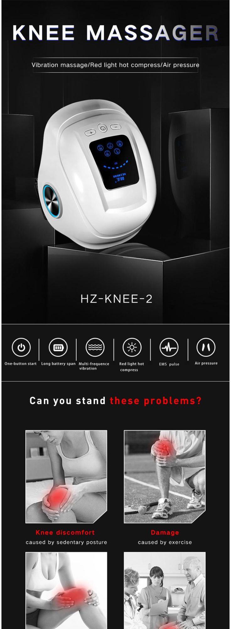 New Portable Electric Pulse Knee Massager Support Vibrator Product for Arthritis Joint Pain Relief