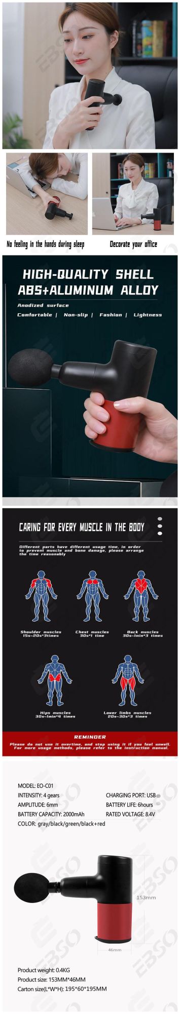 Deep Tissue Muscle Massage Gun USB Rechargeable Massage Gun Handheld Percussion Massager for Athletes Relieve Sore
