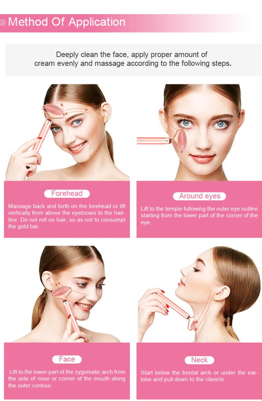 Face Massager Stone Gua Sha Pink Rose Quartz Vibrating Jade Roller for Facial