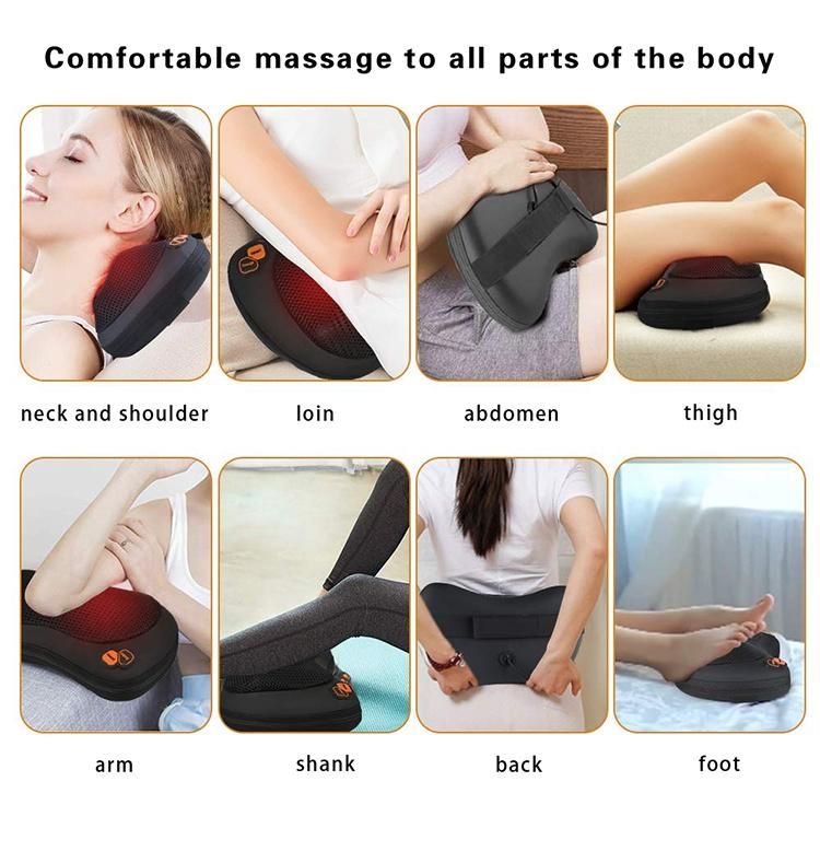 2022 OEM ODM Hot Sale Huangtai Full Body Deep Kneading Shiatsu Back Heated Neck Massage Pillow for Car Home Office Use