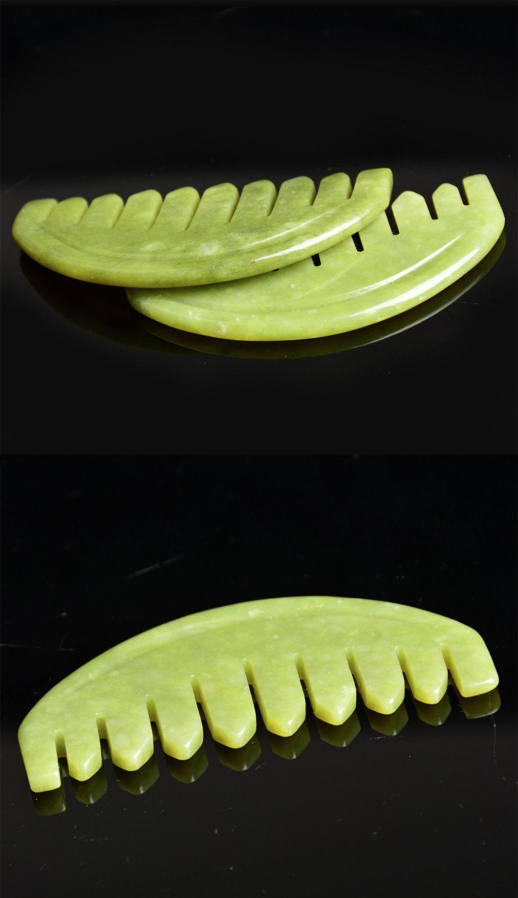 Anti Aging Jade Comb Massage Therapy Comb Guasha Scraping Tool and Massage Jade Comb Set, 100% Natural Jade Massage