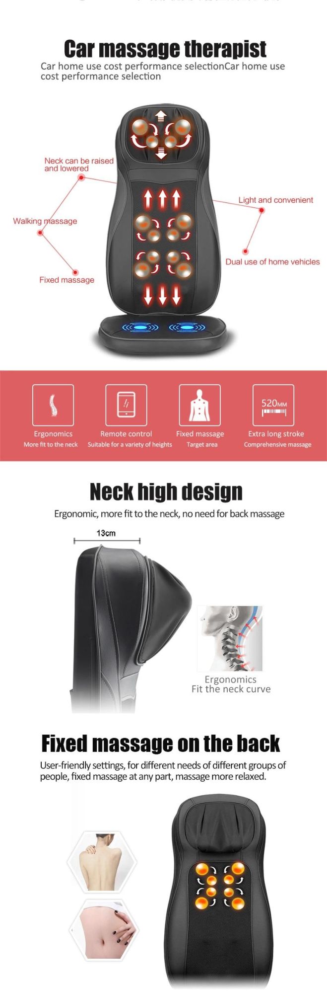 Back Massager with Heat Shiatsu Massage Chair Pad Deep Kneading Full Back Massage Cushion for Shoulder Back for Home Office Use