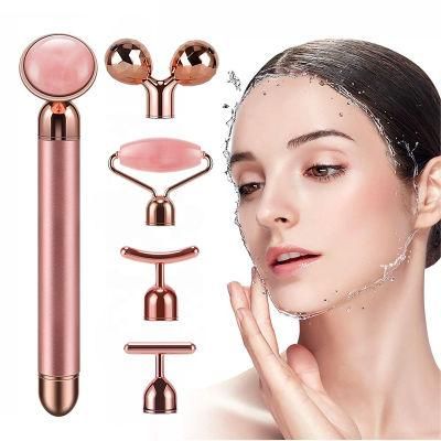 Electric Quartz Roller Vibrating Facial Massager Rose Quartz Jade Roller Skin Care Equipment 2 in 1 Beauty Jade Roller