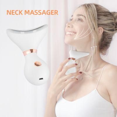 LED 3 Colors Light Neck Face Lifting Massager Remove Double Chin Neck Device LED Photon Heating Therapy V-Shape Facial Lifting