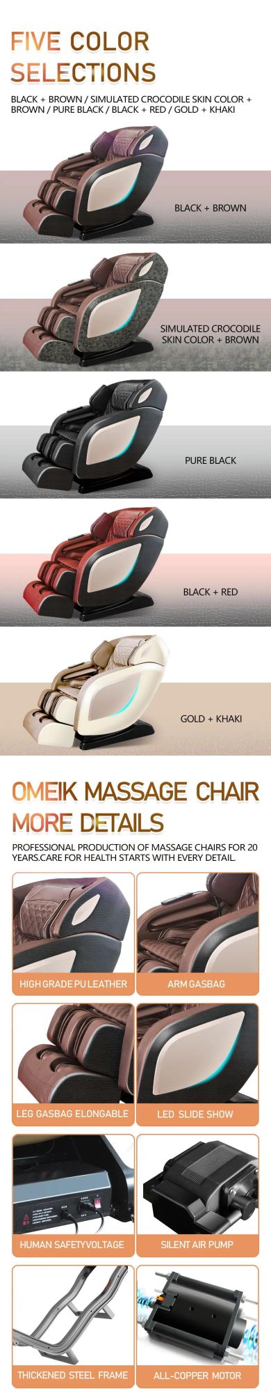 Omeik Relax Full Body Shiatsu SPA Smart Body Scan Technology Electric Recliner Massage Sofa with Music