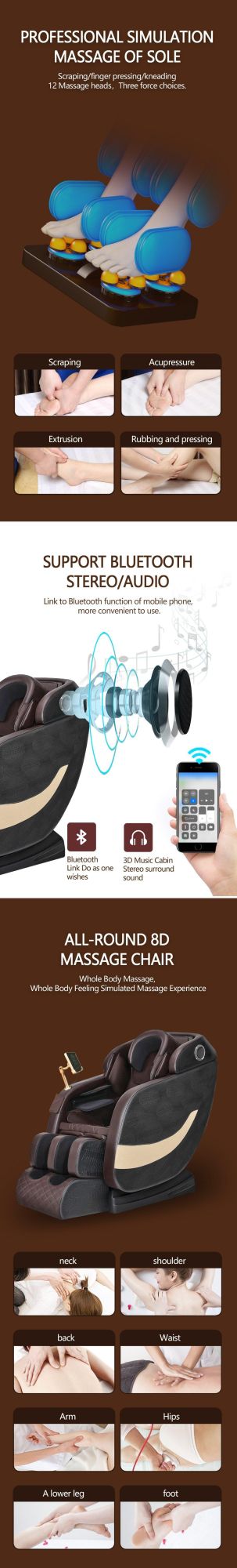 Latest Design Cheap 8d Full Body Zero Gravity Best Bluetooth Music Massage Chair for Home