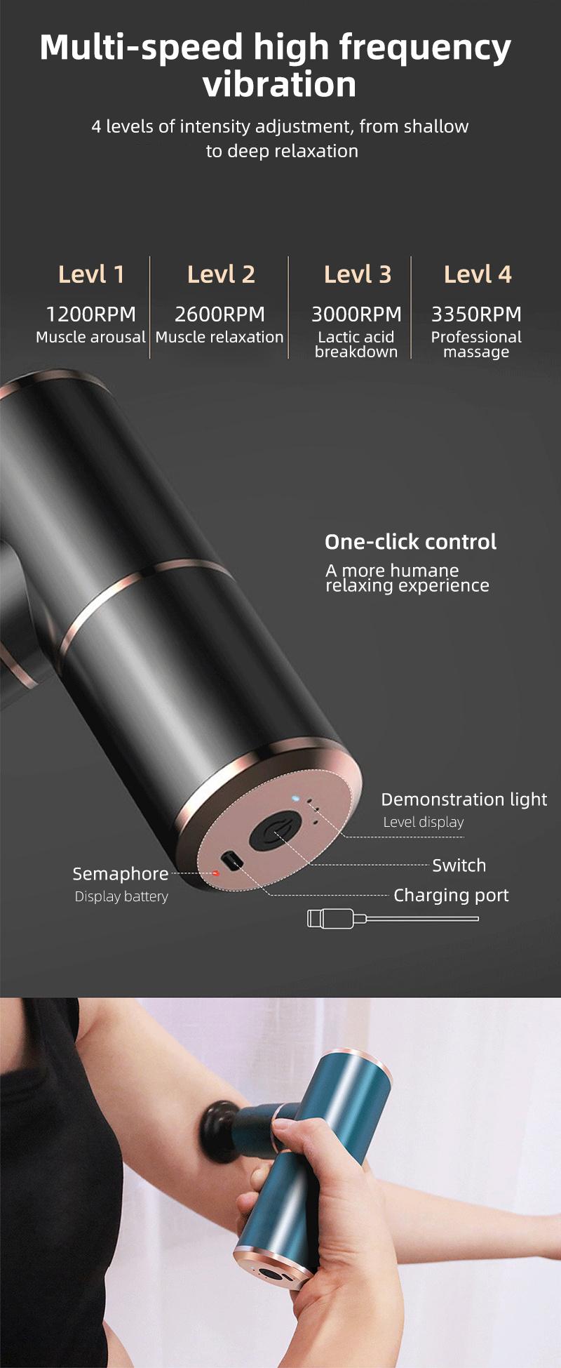 Long Battery Life 4 Gears and Heads Mini Massage Gun