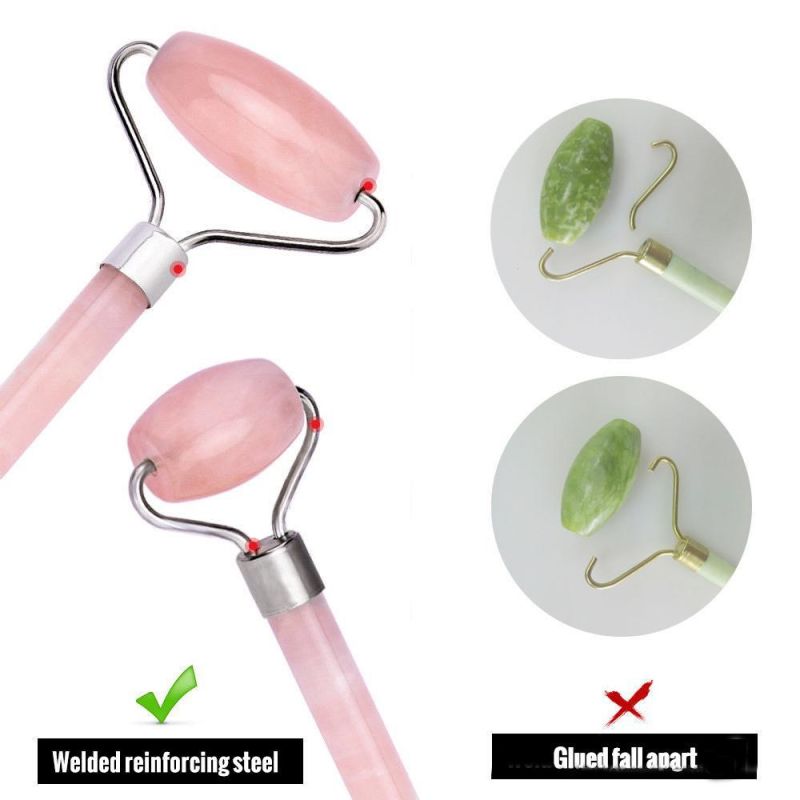 Handheld Massage Tool Rose Quartz Facial Massage Natural Pink Jade Roller