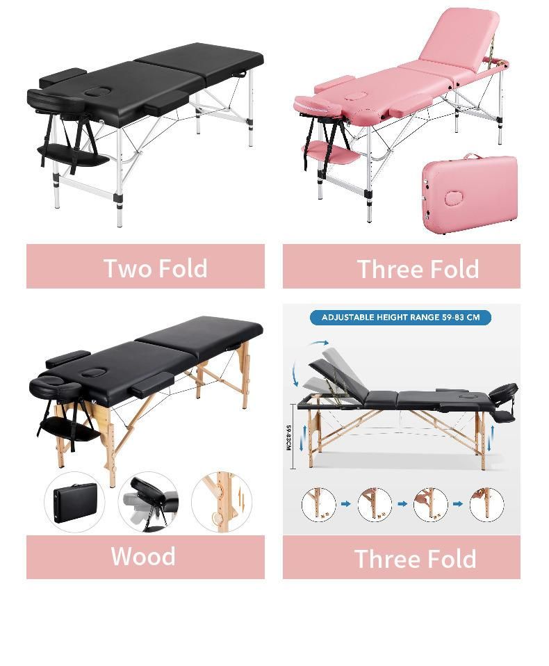 Adjustable Height up-Holstered Portable Folding Beds Beauty Massage Table