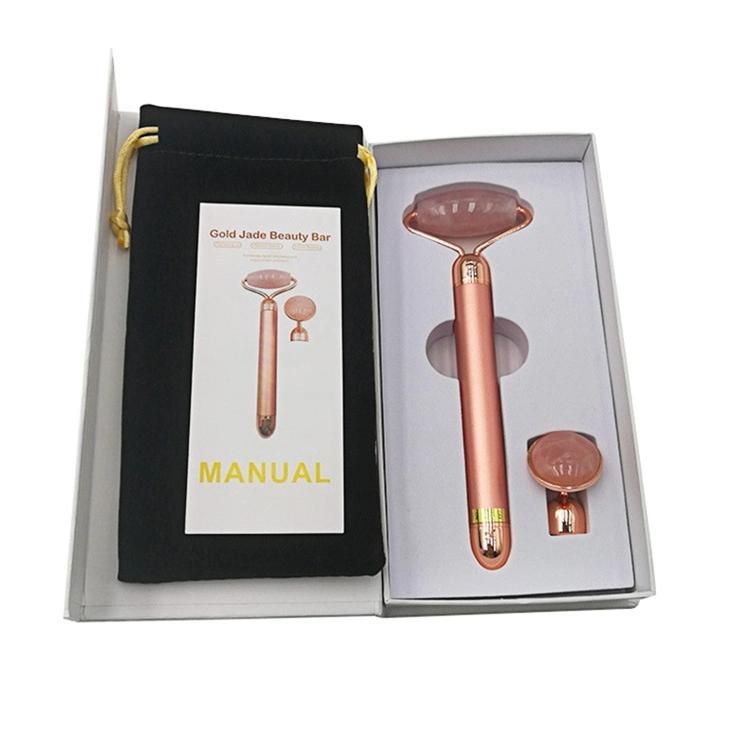 Upgrade 2 in 1 Beauty Anti-Aging Firming Skin Eye Facial Massager Vibrating Electric Jade Face Roller 24K Gold Beauty Bar