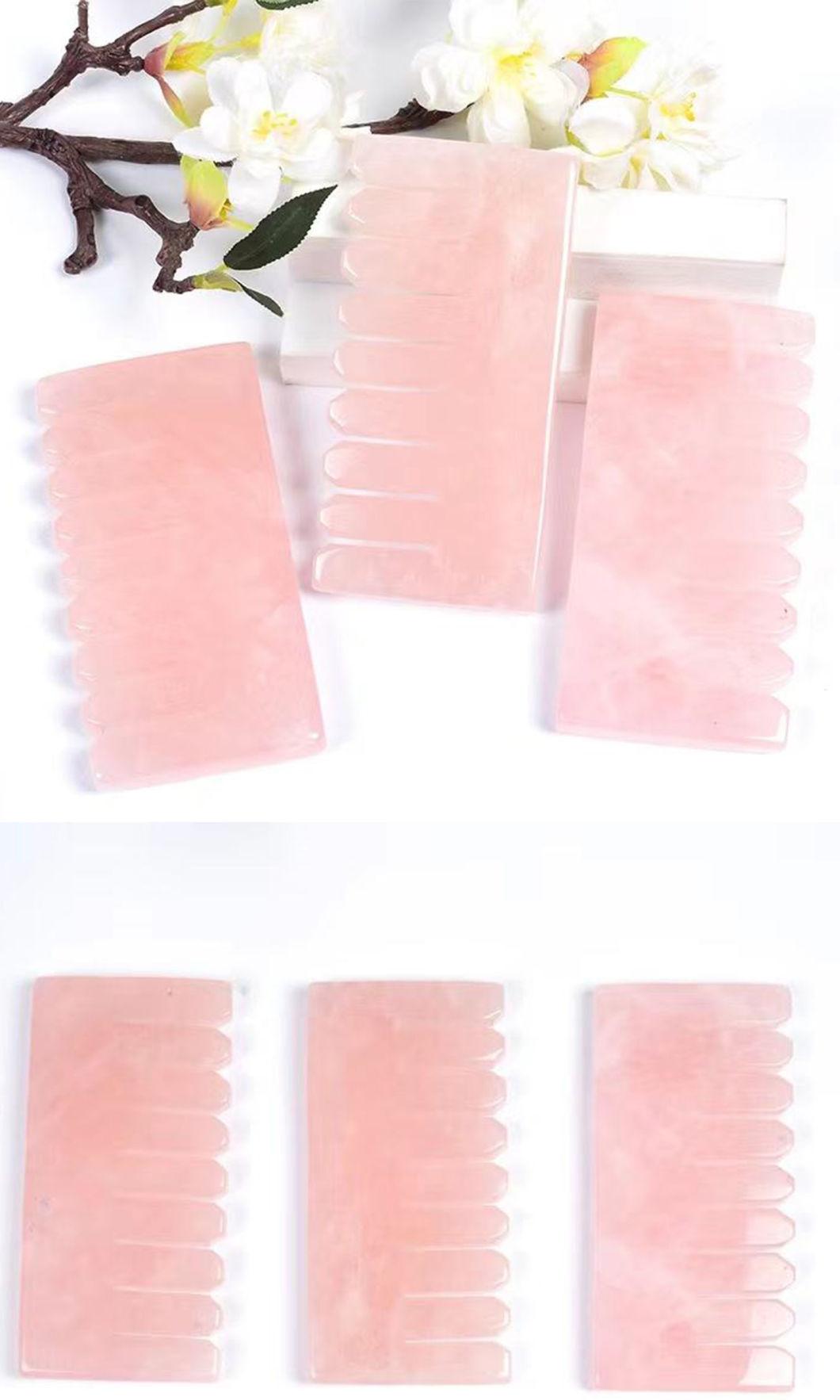 Anti-Aging Pink Rose Quartz Skin Massager Comb Gua Sha Jade