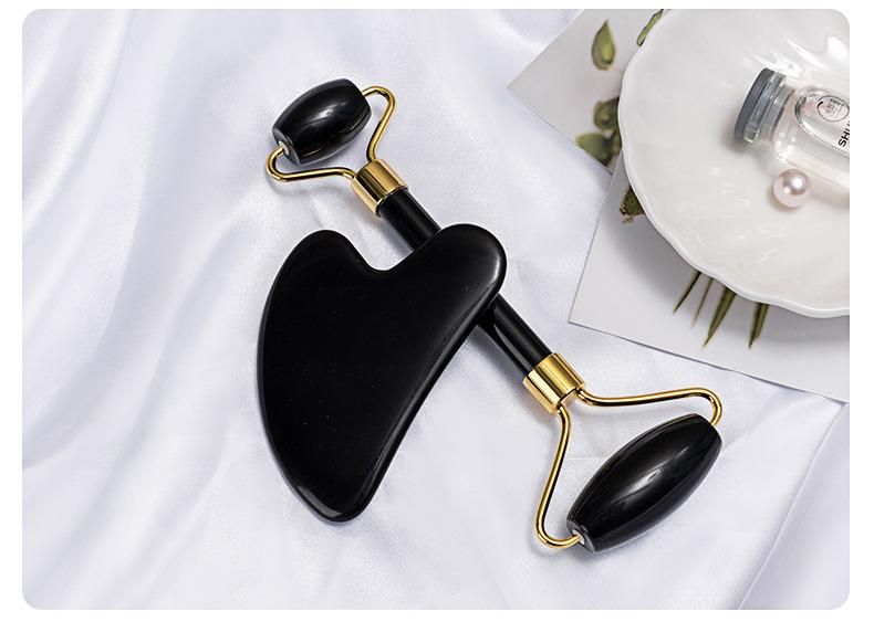 Wholesale Gym Obsidian Jade Roller Massager for Face Black Ice Jade Facial Roller for Wrinkles