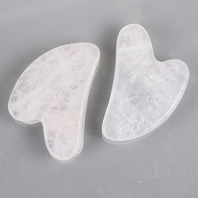 High Quality 100 Natural Real Clear White Quartz Stone Firming Skin Massager Jade Roller Facial Gua Sha Roller Set with Gift Box