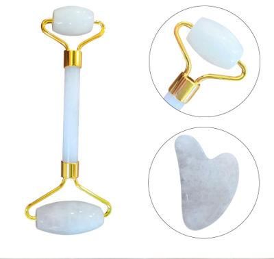 White Jade Roller and Gua Sha Scraping Massage Tool Set for Face