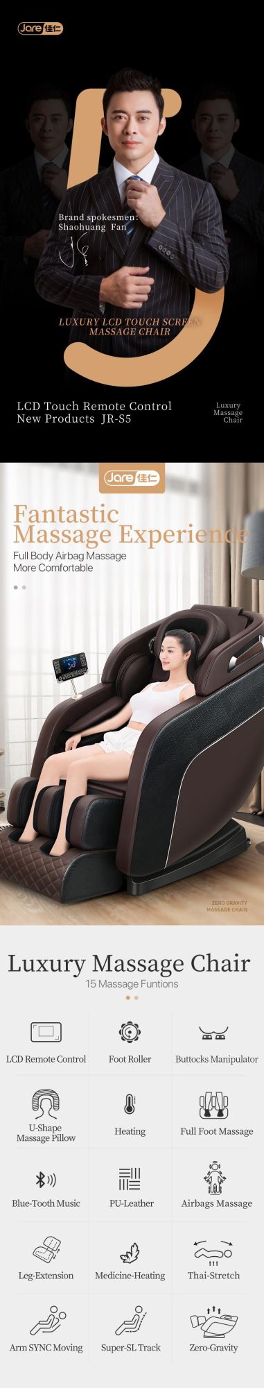 Deluxe Zero Gravity Health Full Body Airbags Leather Shiatsu Massage Chair