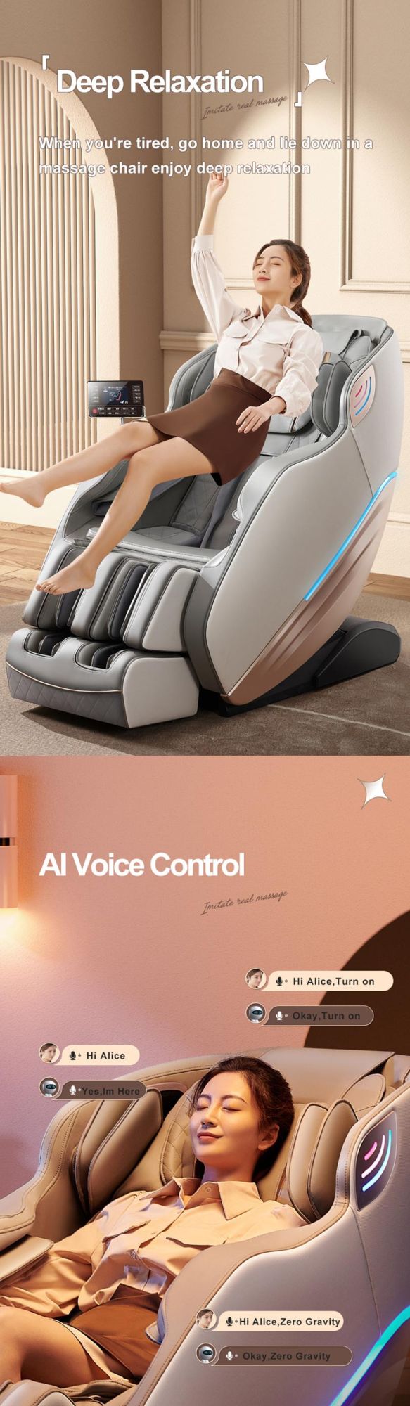 Sauron S350 2022 New Ai Voice SL Track 6D Manipulator Body Detection 0 Gravity Massage Chair with Heating Therapy