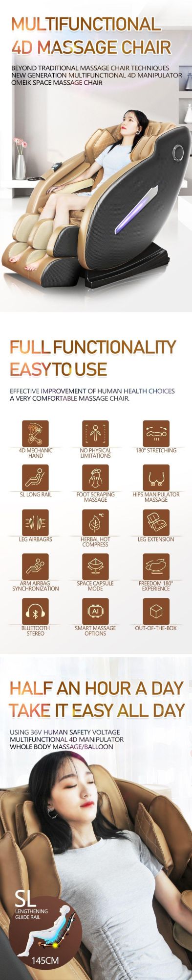 China Luxury Intelligent L Track Full Body Zero Gravity 4D Massage Chair for Sale