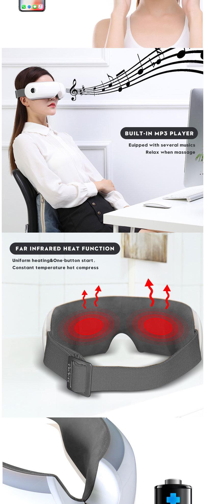 Hezheng Rechargeable Foldable Wireless Bluetooth Intelligent Electric Portable Eye Massager